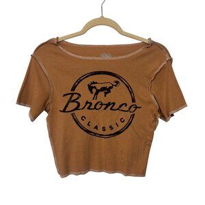 Ford Bronco Logo Classic S Womens Crop Top T-Shirt Brown Tan Boho Retro
